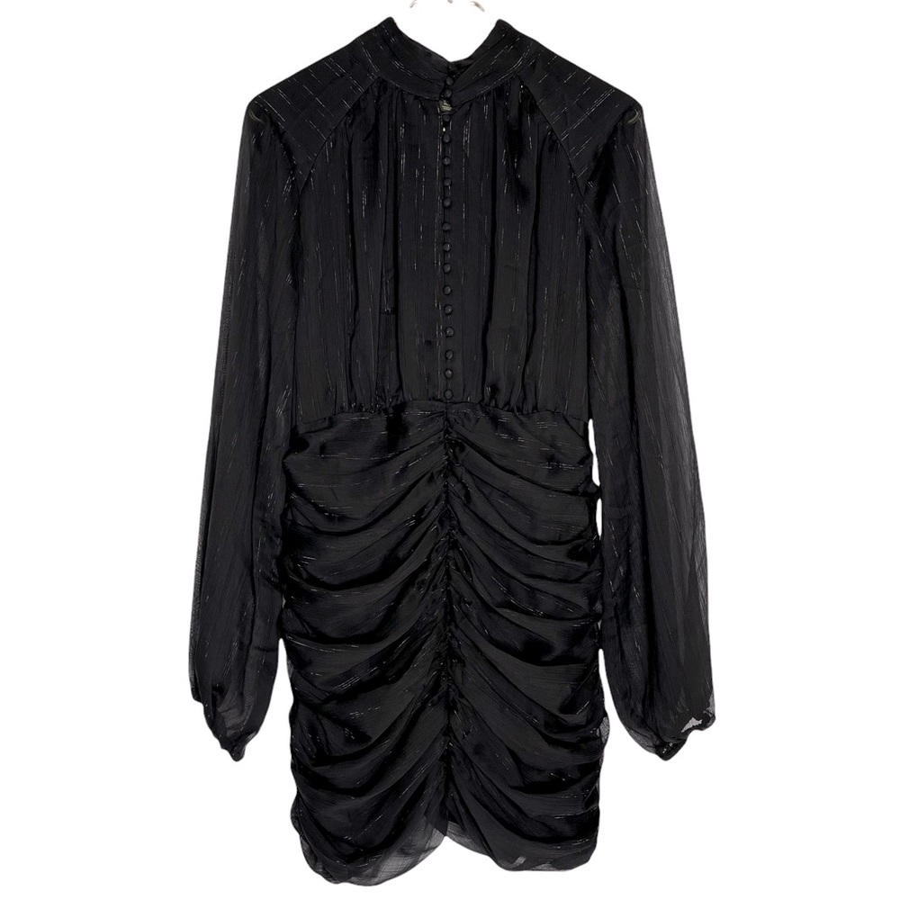 NWT House of Harlow 1960 Black Sheer Long Sleeve Mock Neck Ruched Mini Dress